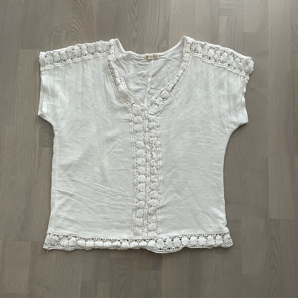 Ardene White Lace Detail Boho Peasant T Shirt Blouse